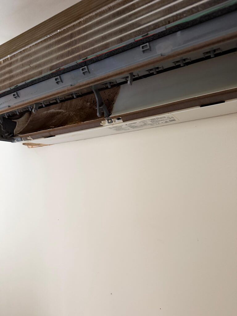 Climatisation Mitsubishi Electric à L’Isle-Adam : échangeur encrassé avant nettoyage